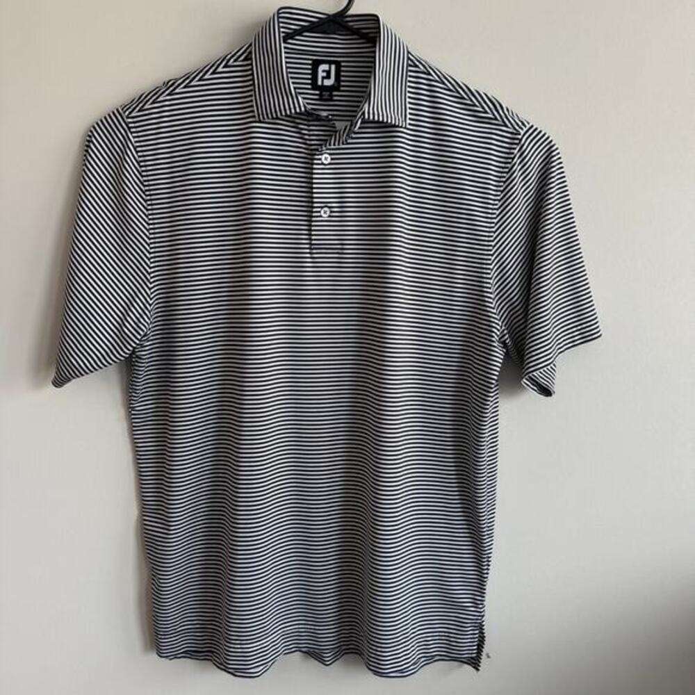 Foot‎ Joy FJ Golf Polo Shirt Navy Blue White Stripe Large